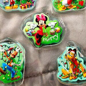 5 Vintage Disney Mickey Mouse Plastic Ornaments Lot of 5 Flat Acrylic About 2 in